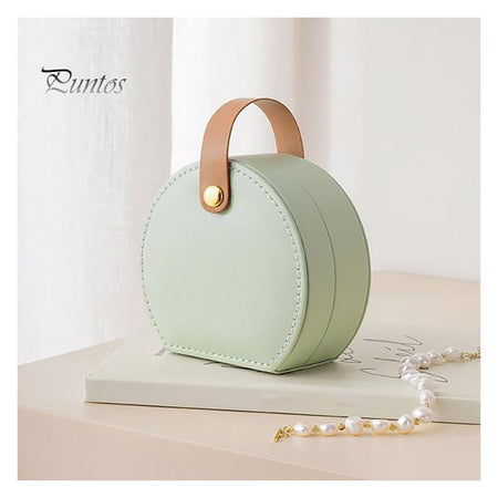 Small Travel Jewellery Box, Mini Case and Organizer Bag For Earrings, Necklace, Rings, Green - Main Image