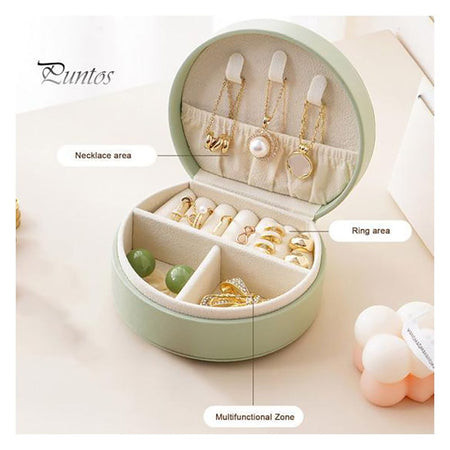 Small Travel Jewellery Box, Mini Case and Organizer Bag For Earrings, Necklace, Rings, Green - Image 2