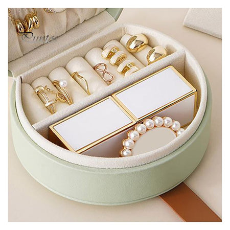 Small Travel Jewellery Box, Mini Case and Organizer Bag For Earrings, Necklace, Rings, Green - Image 3