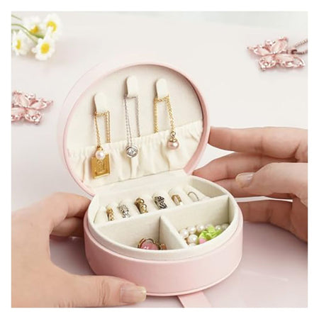 Small Travel Jewellery Box, Mini Case and Organizer Bag For Earrings, Necklace, Rings, Pink - Image 3