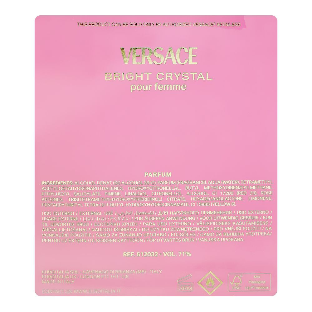 Versace Bright Crystal Parfum, For Women, 90ml - Image 6