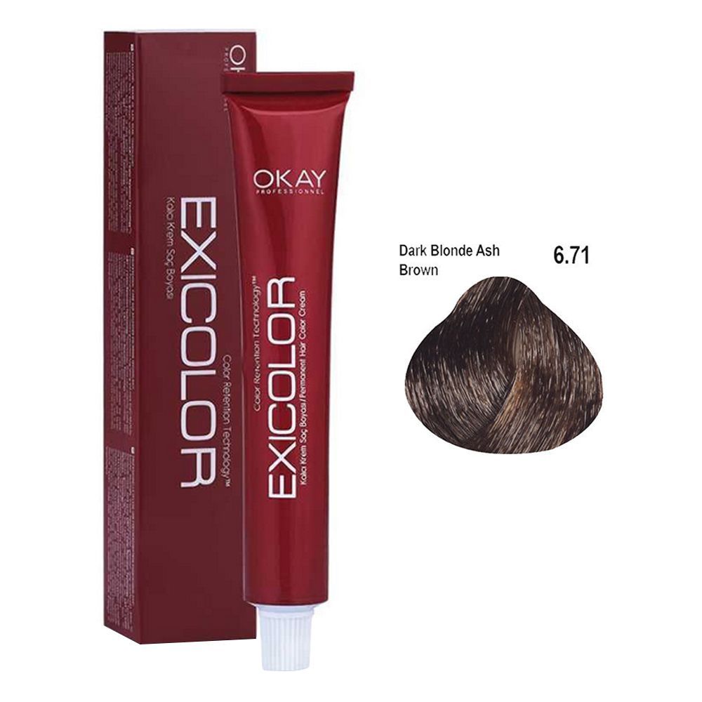 Okay Exicolor Permanent Hair Color, 60ml, No. 6.71 Dark Blonde Ash Brown - Main Image