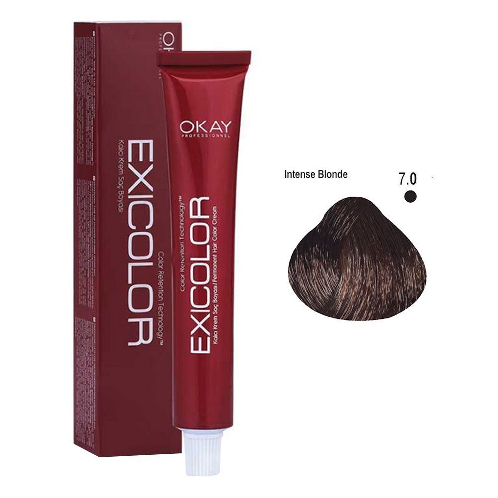Okay Exicolor Permanent Hair Color, 60ml, No. 7.0 Intense Blonde - Main Image