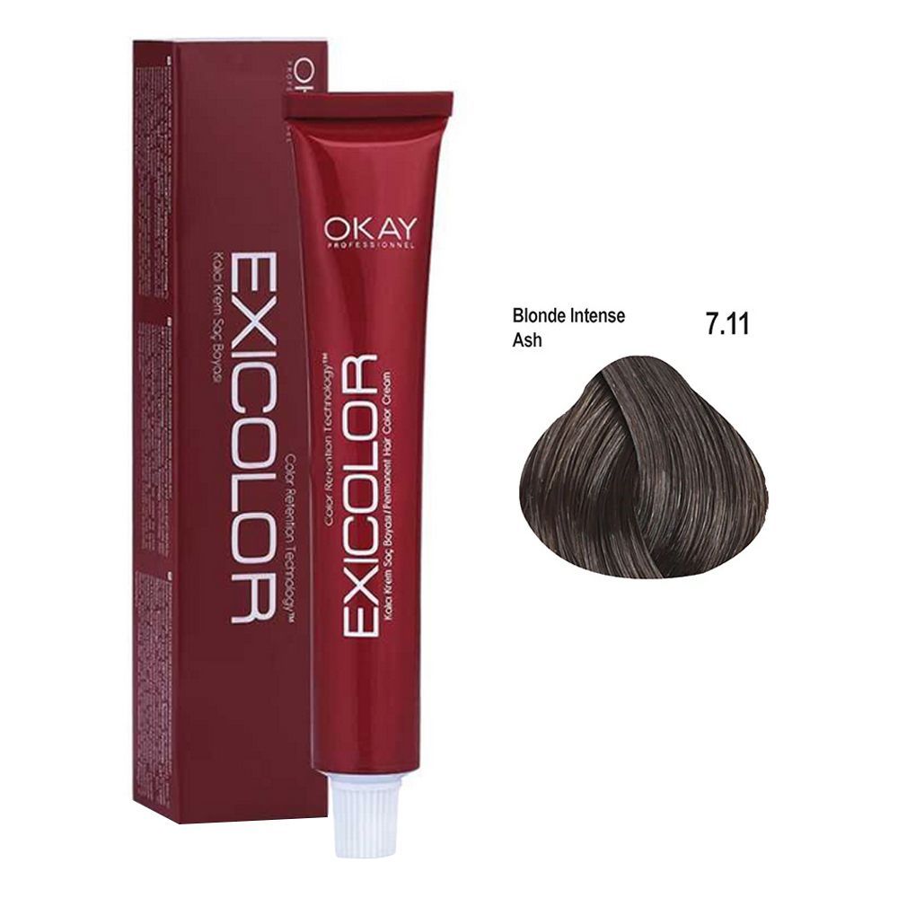 Okay Exicolor Permanent Hair Color, 60ml, No. 7.11 Blonde Intense Ash - Main Image