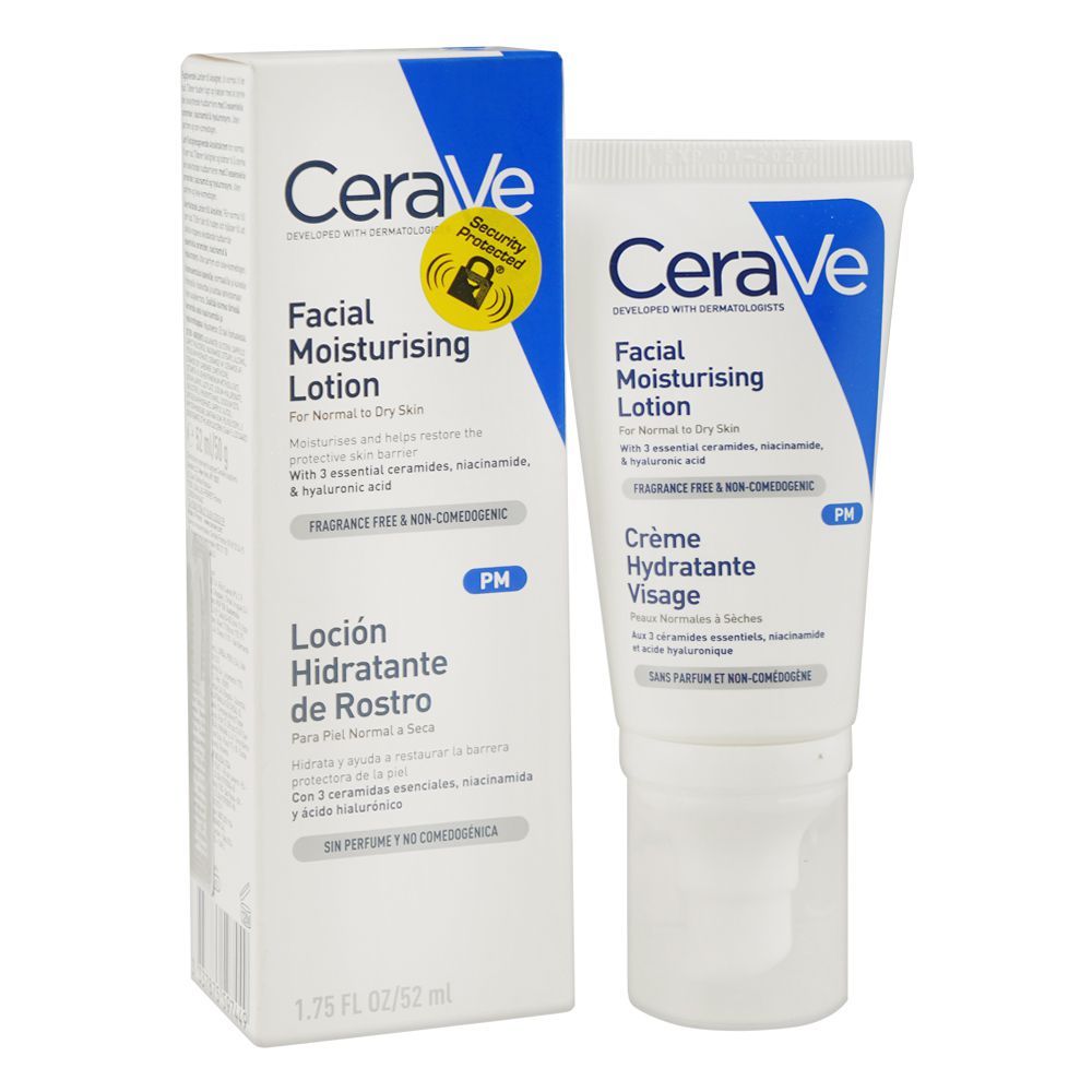 CeraVe PM Facial Moisturizing Lotion with Hyaluronic Acid and Ceramides, For Normal & Dry Skin, 52ml - Main Image