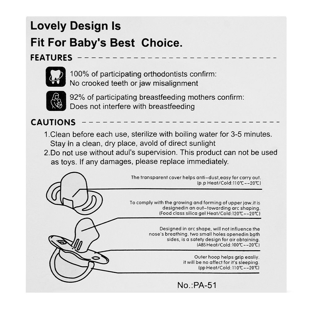 Mum Love Pacifier With Chain, BPA Free, For 3 Months+, Pink PA-51 - Image 3