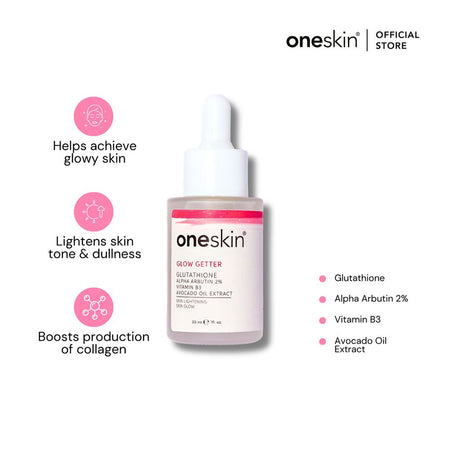 Oneskin Glow Getter Serum with Glutathione, Alpha Arbutin 2%, Vitamin B3 & Avocado Oil, 30ml - Image 2