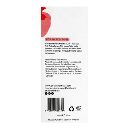 Oneskin Timeless Treat Serum with Retinol 0.5%, Vitamin B3 1% & Argan Oil, 30ml - Image 6