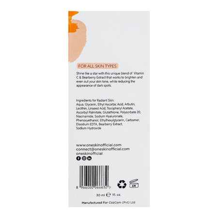 Oneskin Citrus Delight Serum with Vitamin C 5%, Alpha Arbutin 1% & Bearberry, 30ml - Image 7