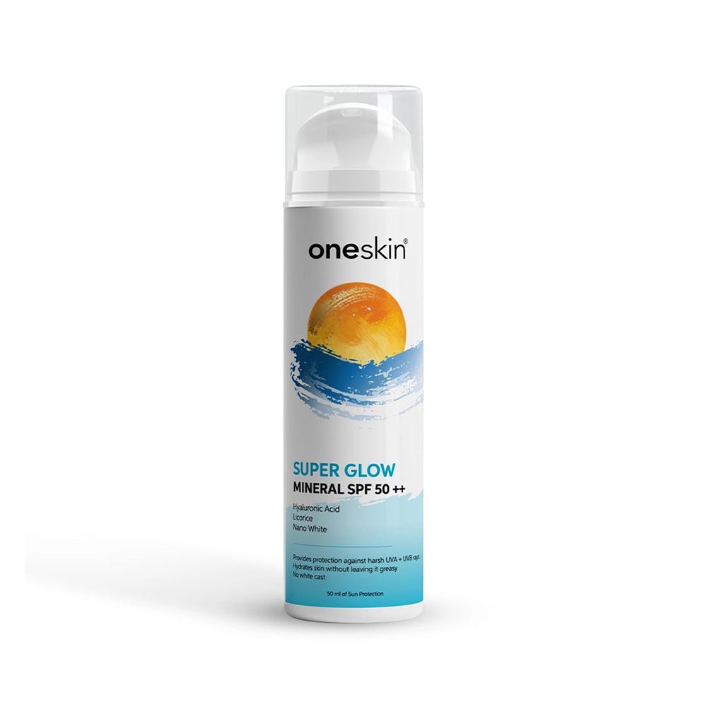 Oneskin Super Glow SPF 50++ Mineral Sunblock with Hyaluronic Acid, Licorice & Nano White, 50ml - Main Image