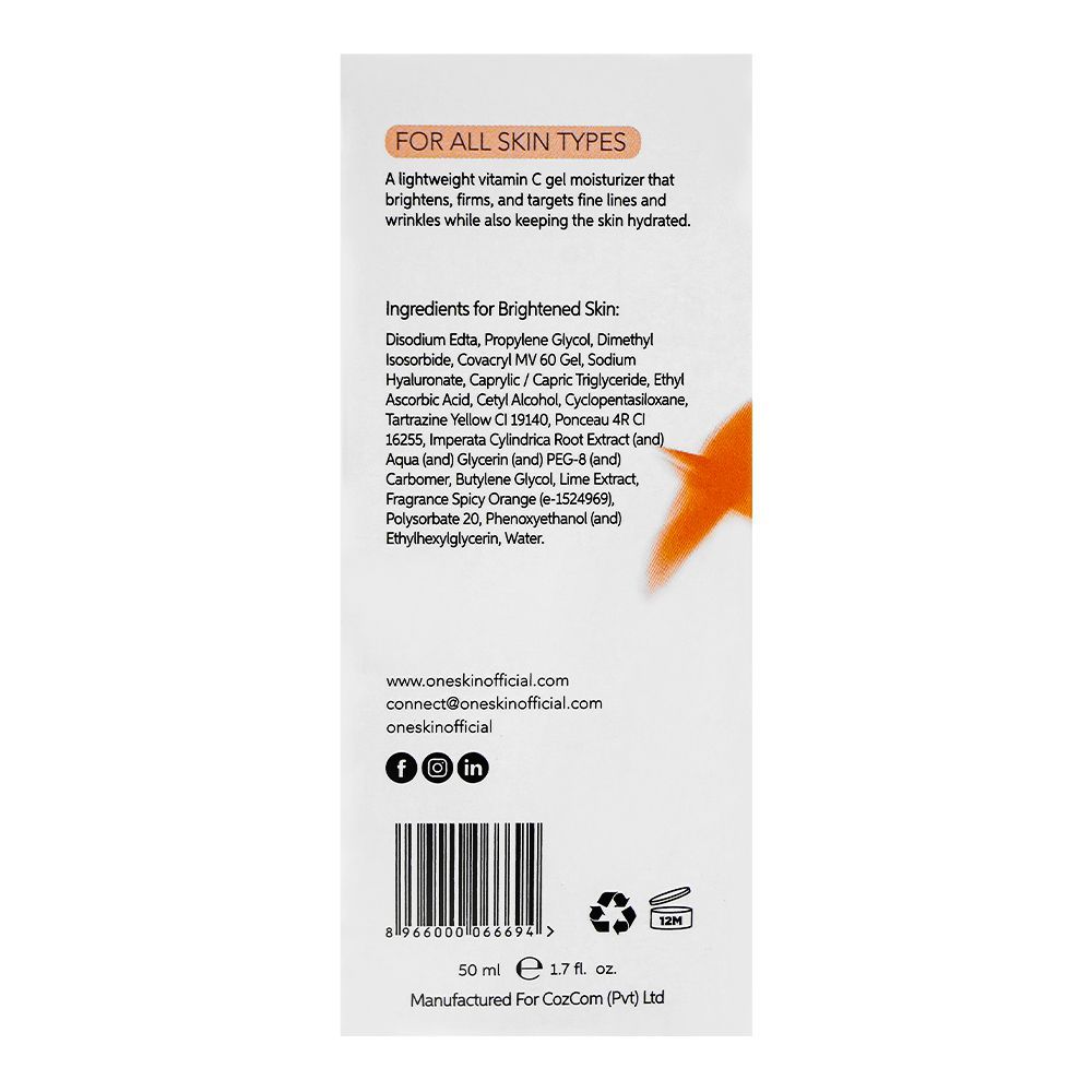 Oneskin Dewy Glow Brightening Gel Moisturizer with Vitamin C, Hyaluronic Acid & Citrus, 50ml - Image 5