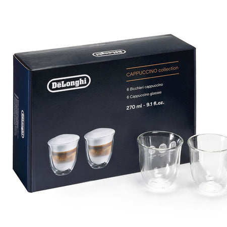 DeLonghi Cappuccino Double Wall Thermal Glasses, Set of 6 (270ml), DLSC301 - Main Image