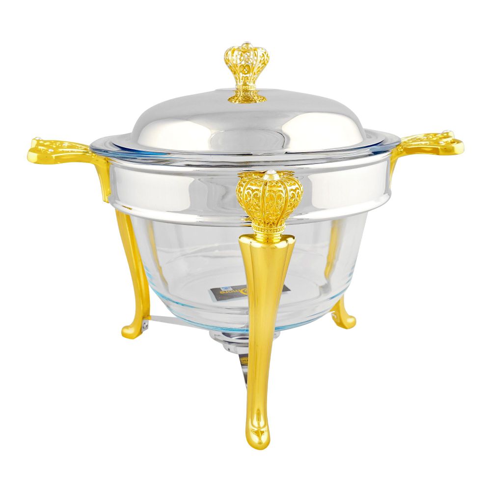 Onemore Round Soup Casserole Serving Glass Dish With Candle Stand/Rack - Buffet Food Warmer, 4 Liter, KC610SW - Main Image
