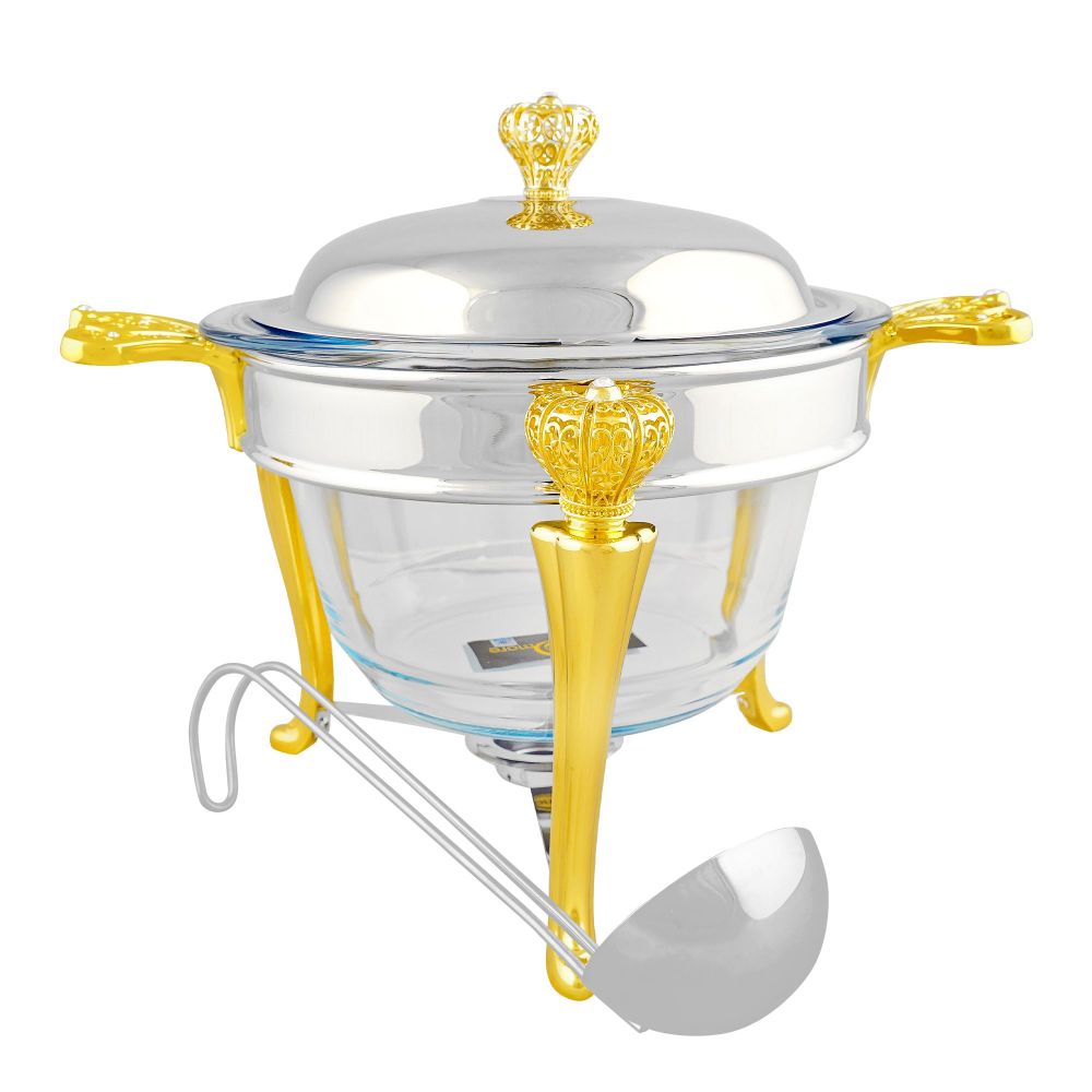Onemore Round Soup Casserole Serving Glass Dish With Candle Stand/Rack - Buffet Food Warmer, 4 Liter, KC610SW - Image 2