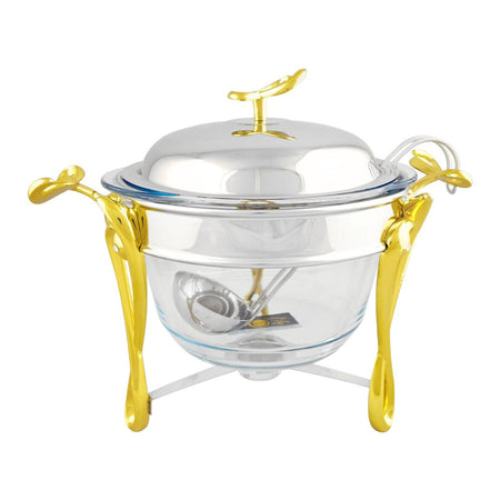 Onemore Round Soup Casserole Glass Serving Dish With Candle Stand/Rack - Buffet Food Warmer, 4 Liter, JY610SW - Main Image