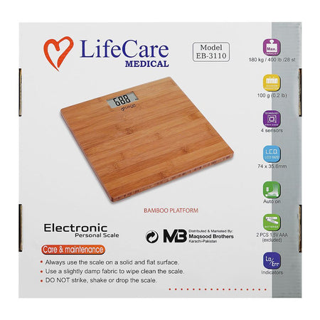 Life Care Digital Weighing Scale with Bamboo Platform, EB-3110 - Image 2