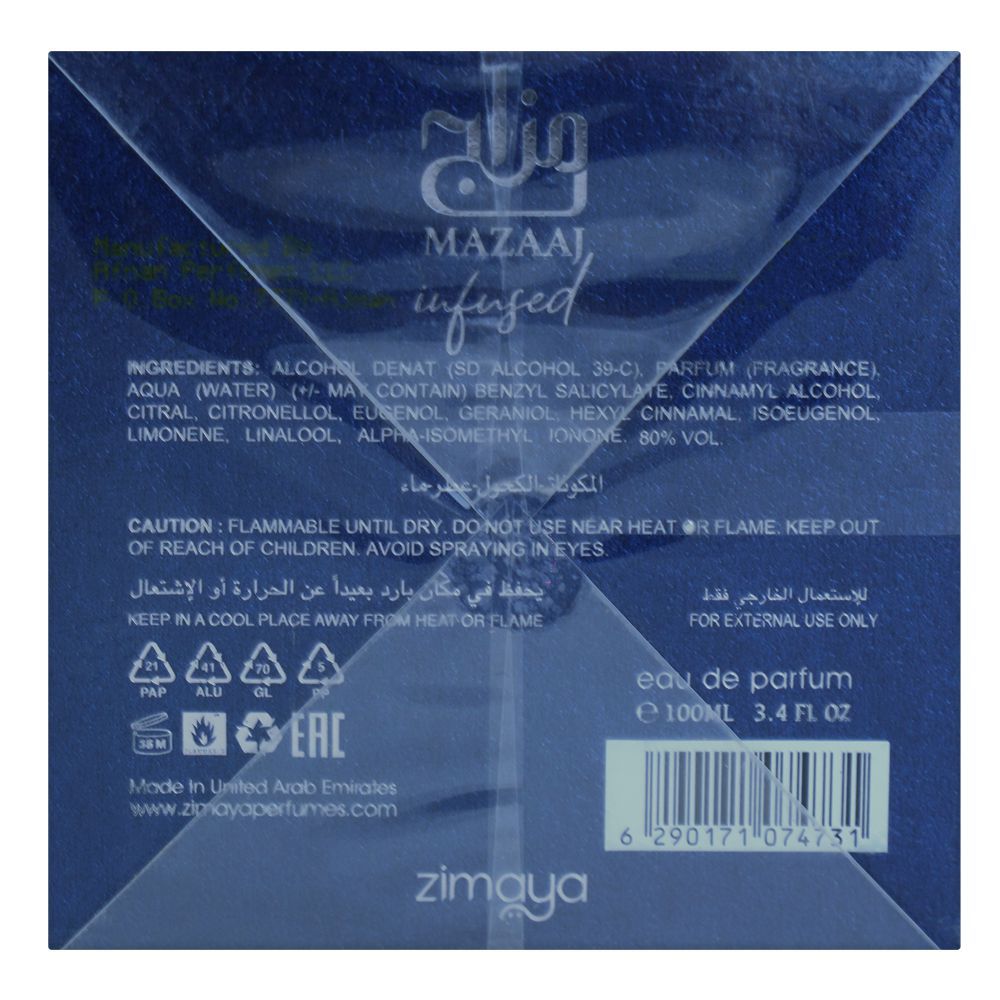 Zimaya Mazaaj Infused Perfume, Eau de Parfum, For Men, 100ml - Image 3