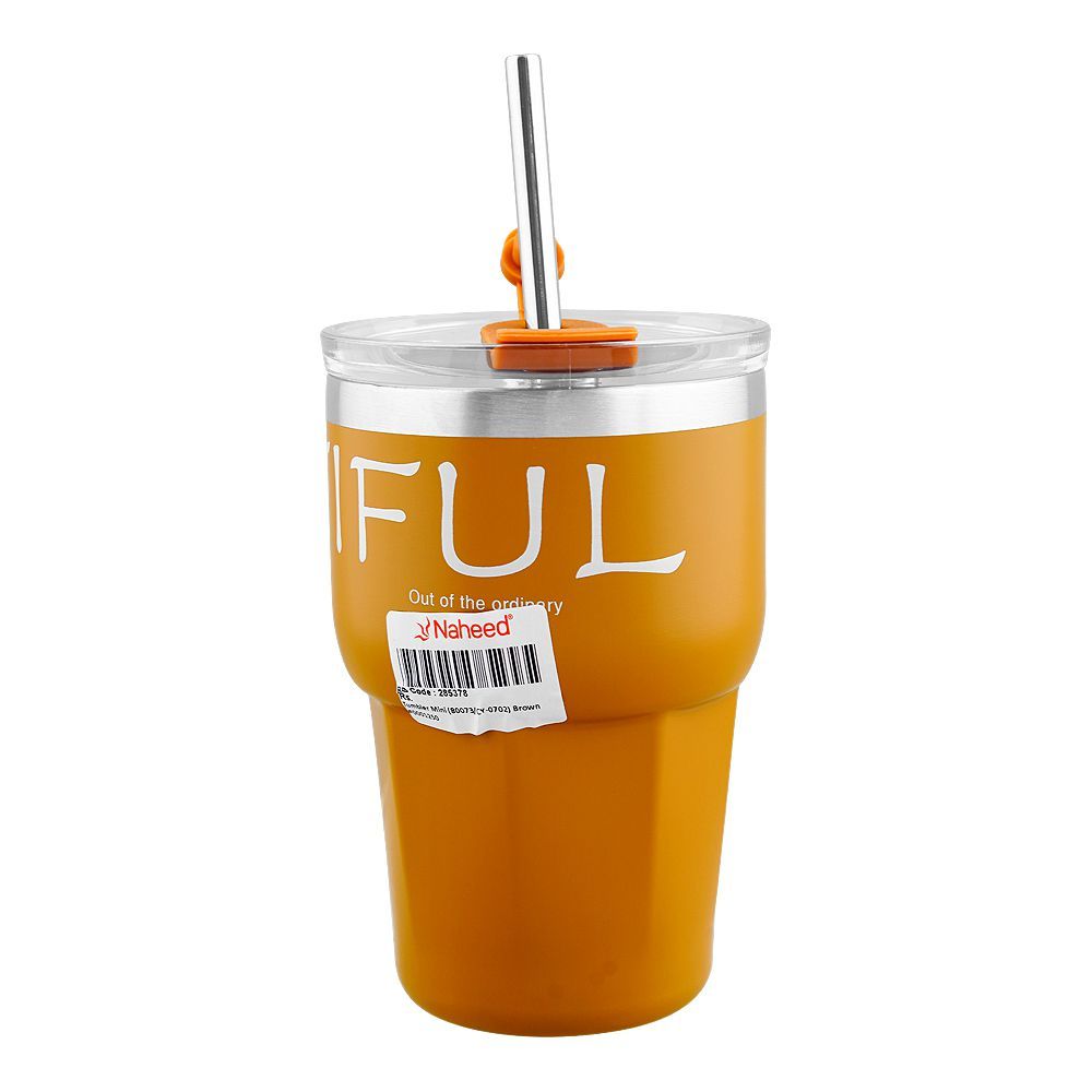 Stainless Steel Insulated Mini Travel Coffee Tumbler with Straw, 600ml, Brown, (80073/CY-0702) 0001250 - Image 2