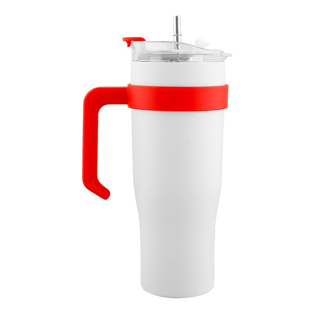 Stainless Steel Insulated Travel Coffee Tumbler with Handle & Straw Lid, White, (9209) 0001184 - Main Image