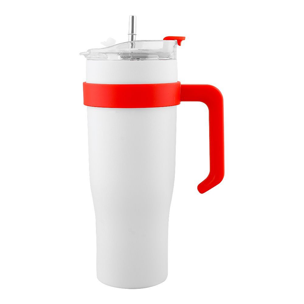Stainless Steel Insulated Travel Coffee Tumbler with Handle & Straw Lid, White, (9209) 0001184 - Image 2