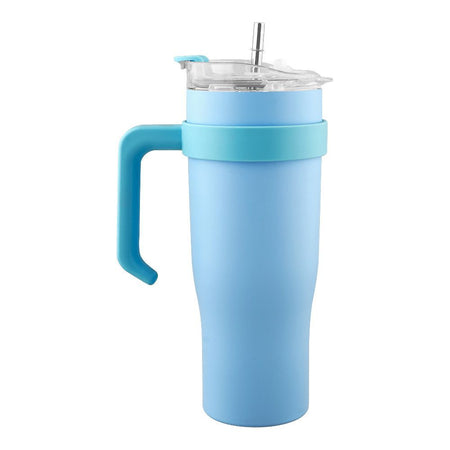 Stainless Steel Insulated Travel Coffee Tumbler with Handle & Straw Lid, Light Blue, (9209) 0001184 - Image 2