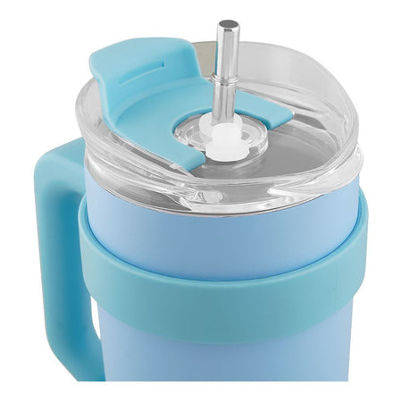 Stainless Steel Insulated Travel Coffee Tumbler with Handle & Straw Lid, Light Blue, (9209) 0001184 - Image 3
