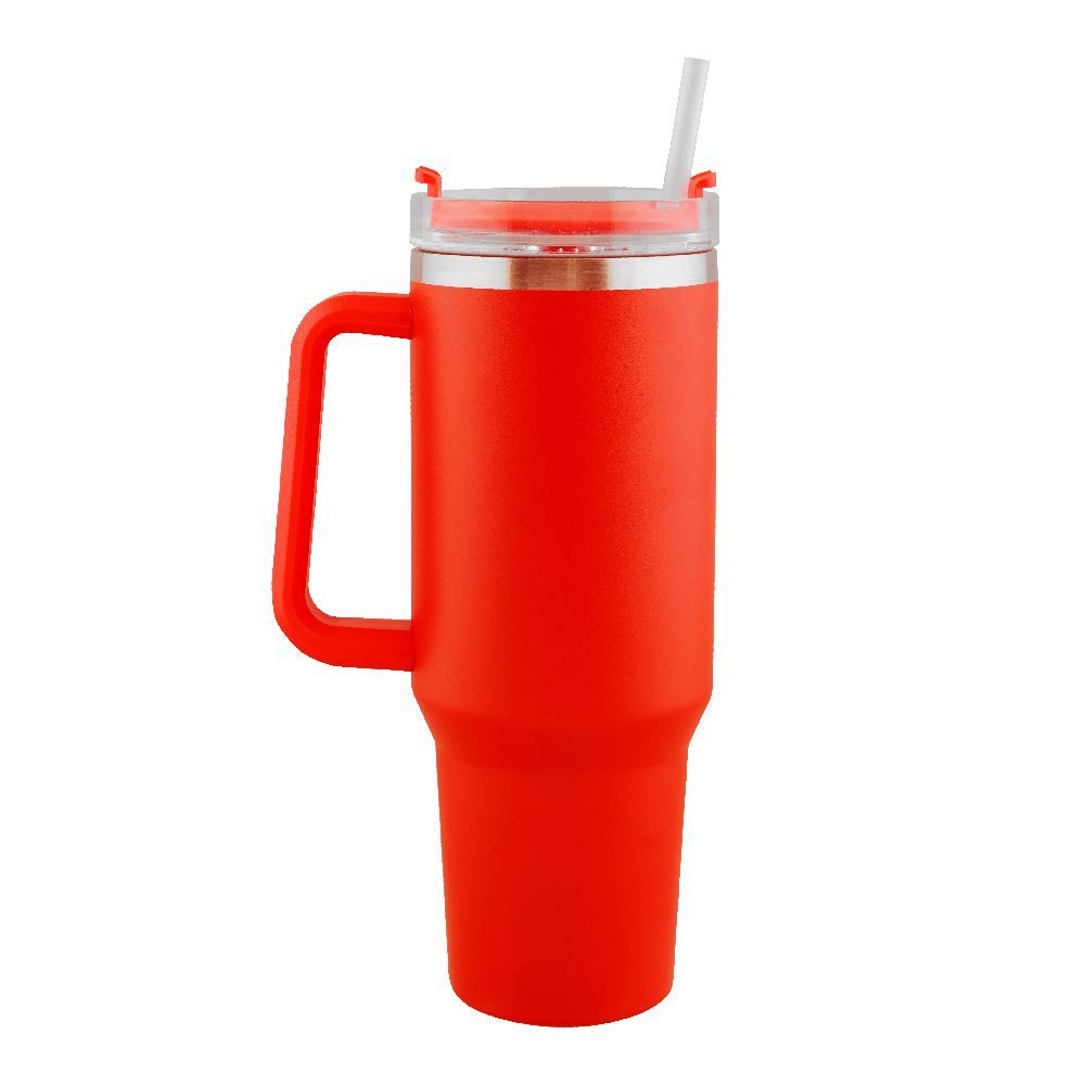 Stainless Steel Insulated Travel Coffee Tumbler with Handle & Straw Lid, Red, (1971-1) 0000985 - Main Image