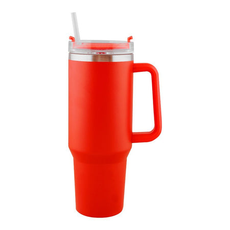 Stainless Steel Insulated Travel Coffee Tumbler with Handle & Straw Lid, Red, (1971-1) 0000985 - Image 2
