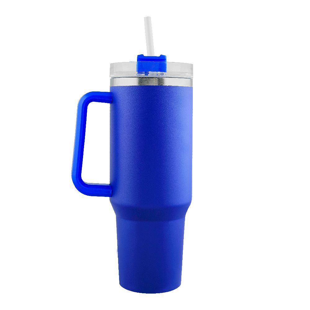 Stainless Steel Insulated Travel Coffee Tumbler with Handle & Straw Lid, Dark Blue, (1971-1) 0000985 - Main Image