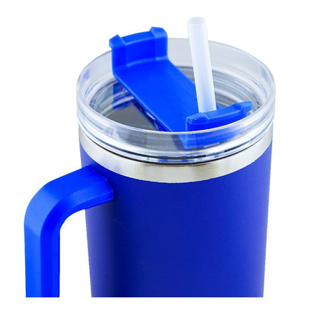 Stainless Steel Insulated Travel Coffee Tumbler with Handle & Straw Lid, Dark Blue, (1971-1) 0000985 - Image 3