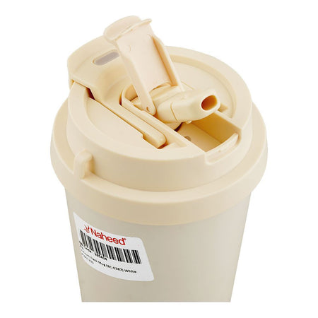 Floral Stainless Steel Vacuum Insulated Thermos Flask Travel Coffee Mug with Straw, 520ml, White, 0001233 - Image 3