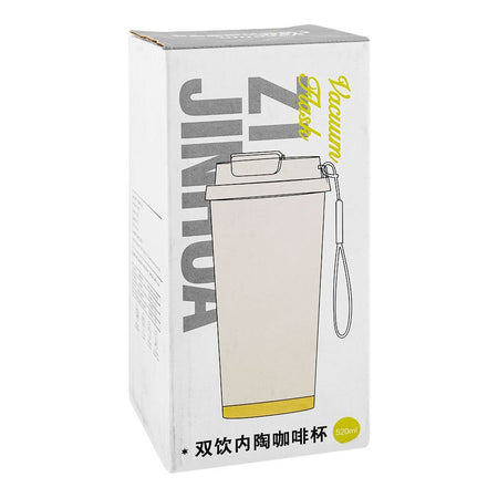 Floral Stainless Steel Vacuum Insulated Thermos Flask Travel Coffee Mug with Straw, 520ml, White, 0001233 - Image 4