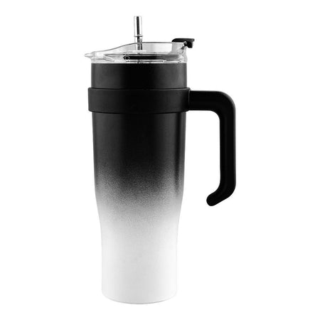 Stainless Steel Insulated Travel Coffee Tumbler with Handle & Straw Lid, Black & White, (9209) 0001184 - Main Image