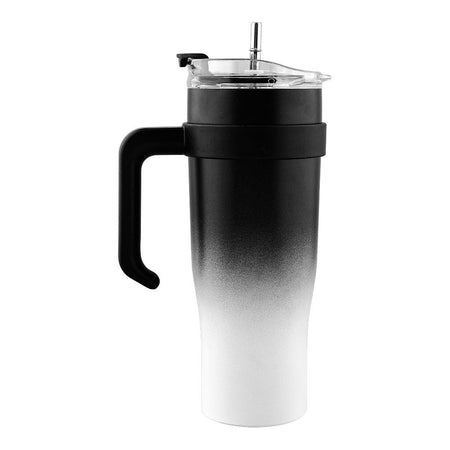 Stainless Steel Insulated Travel Coffee Tumbler with Handle & Straw Lid, Black & White, (9209) 0001184 - Image 2