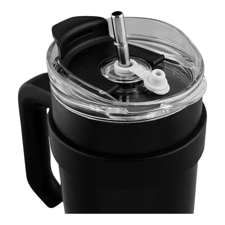 Stainless Steel Insulated Travel Coffee Tumbler with Handle & Straw Lid, Black & White, (9209) 0001184 - Image 3