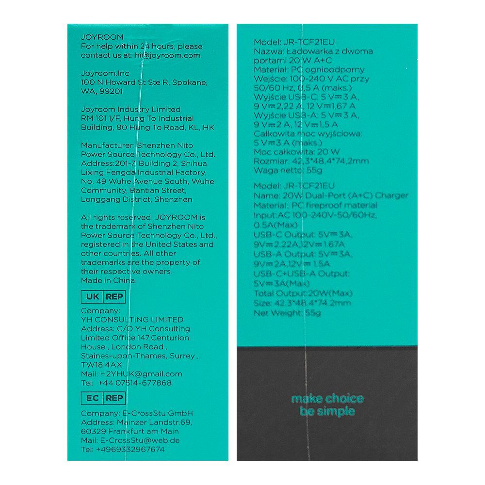 Joyroom 20W Dual Port (A+C) Wall Charger, White, JR-TCF21EU - Image 3