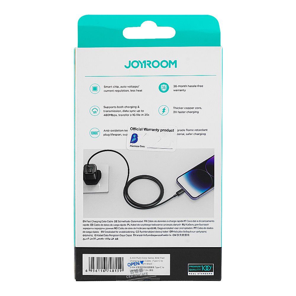 Joyroom Multi Color Series USB-A To Lightning Fast Charging Data Cable (1.2m/4ft, 3A), Black, S-A14 - Image 4
