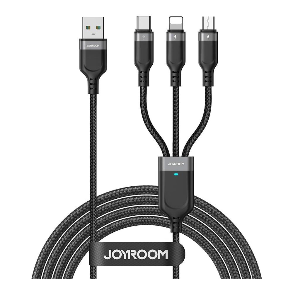 Joyroom Multi-Use Series 3-in-1 USB-A To Lightening+Type-C+Micro Data Cable (1.2m/4ft,3.5A), Black, S-A18 - Main Image