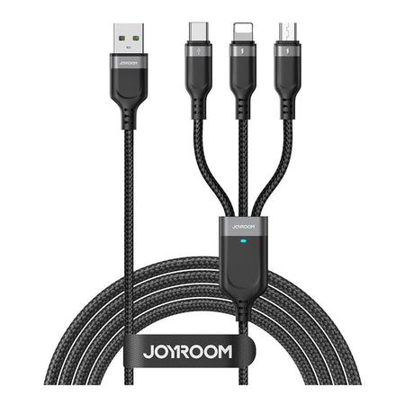 Joyroom Multi-Use Series 3-in-1 USB-A To Lightening+Type-C+Micro Data Cable (1.2m/4ft,3.5A), Black, S-A18 - Main Image