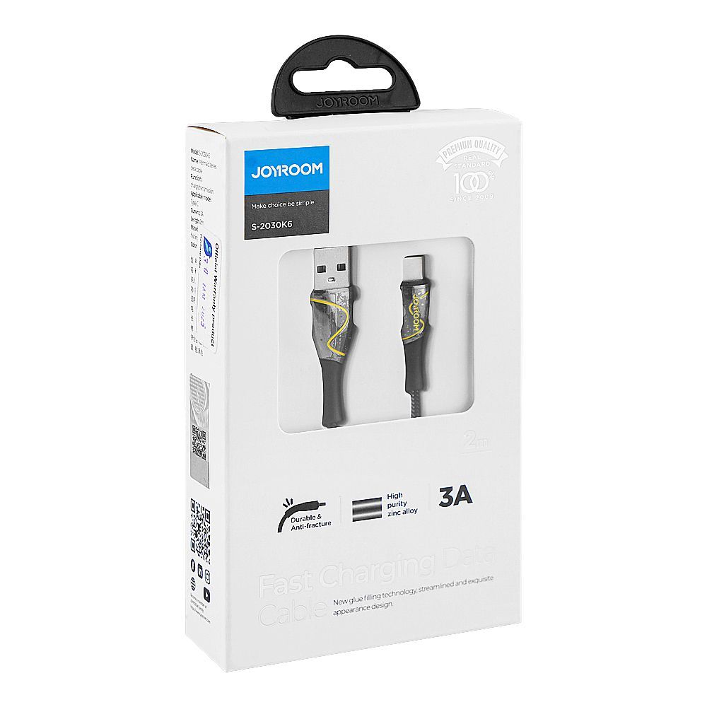 Joyroom Mermaid Series Type-C Fast Charging Data Cable (2m, 3A), Black, S-2030K6 - Image 2