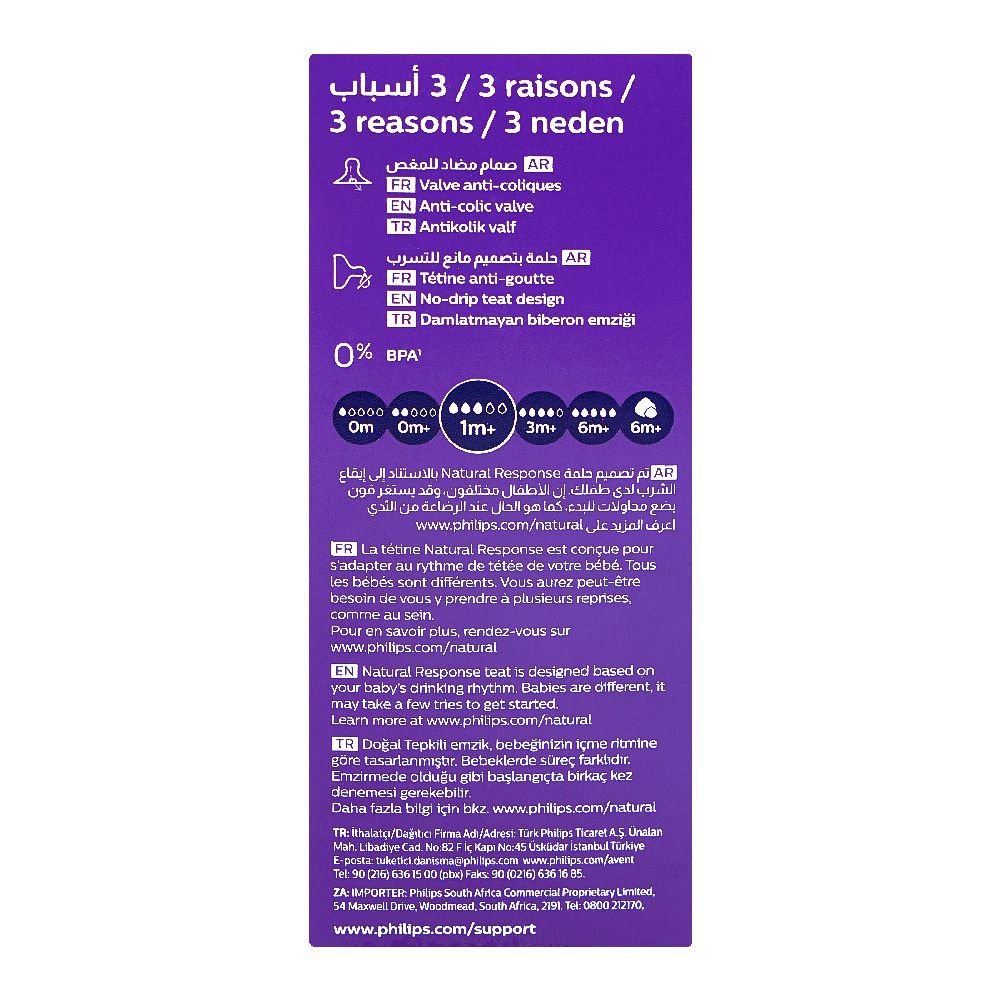 Avent Natural Response Baby Feeding Bottle, For 1m+, 260ml, SCY903/01 - Image 3