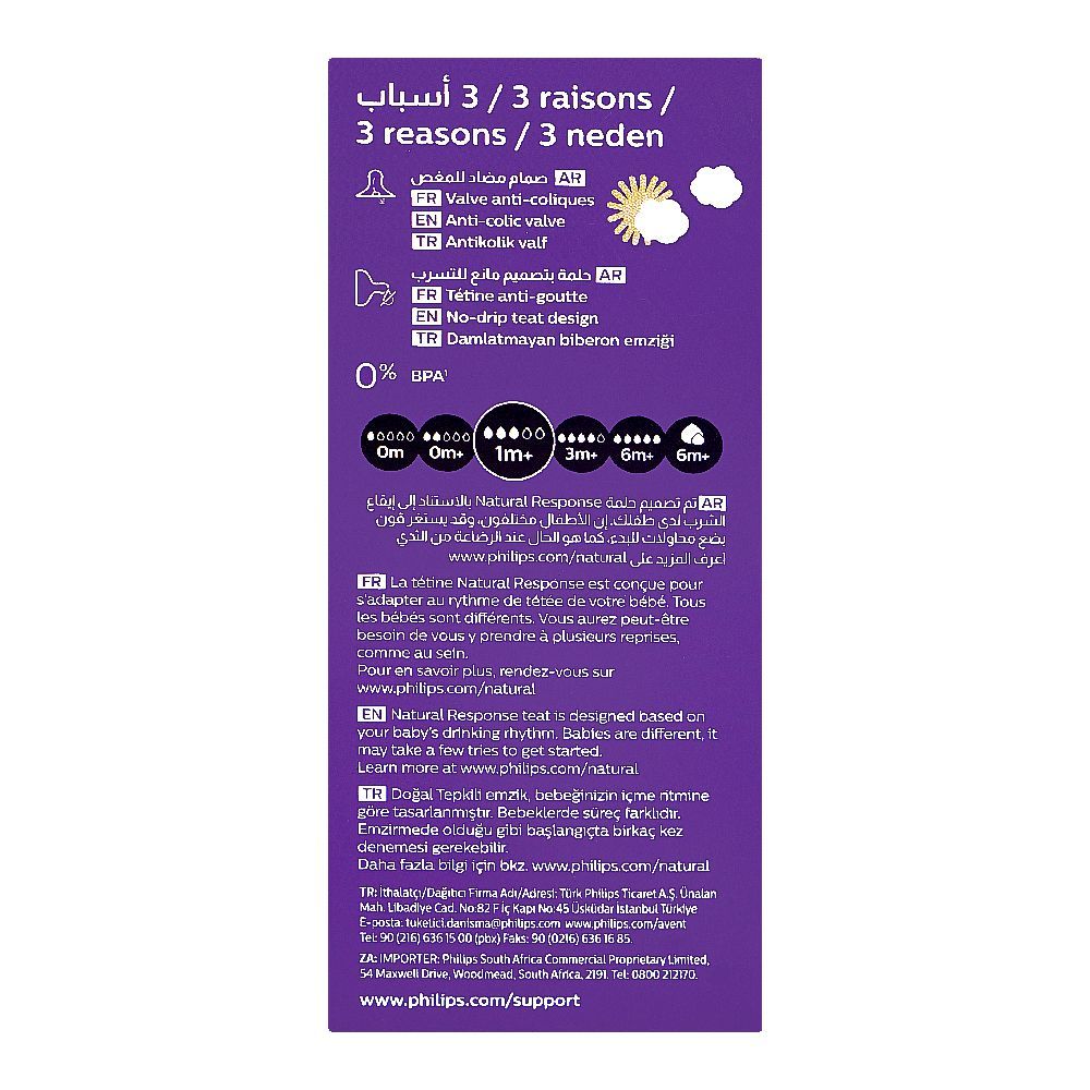 Avent Natural Response Baby Feeding Bottle, For 1m+, 260ml, SCY903/66 - Image 3