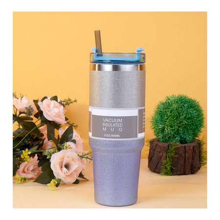 Diamond Paint Stainless Steel Vacuum Insulated Travel Mug with Lid & Straw, Coffee Tumbler, 900ml, Blue, 102229 - Main Image