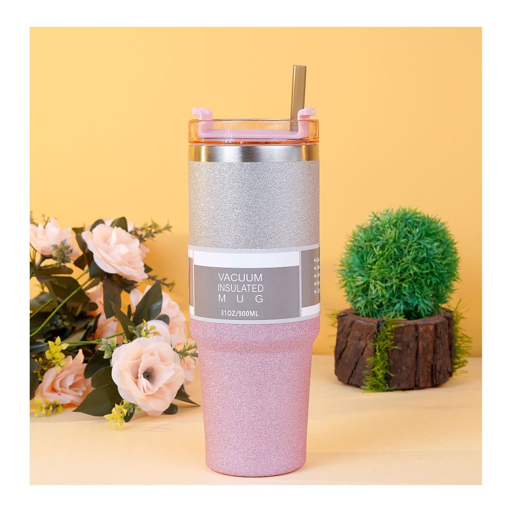 Diamond Paint Stainless Steel Vacuum Insulated Travel Mug with Lid & Straw, Coffee Tumbler, 900ml, Pink, 102229 - Main Image