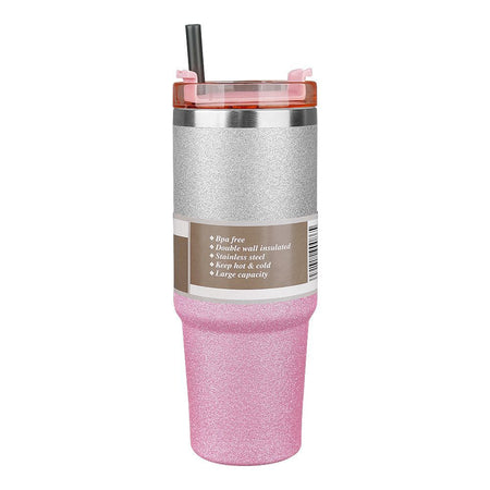 Diamond Paint Stainless Steel Vacuum Insulated Travel Mug with Lid & Straw, Coffee Tumbler, 900ml, Pink, 102229 - Image 3