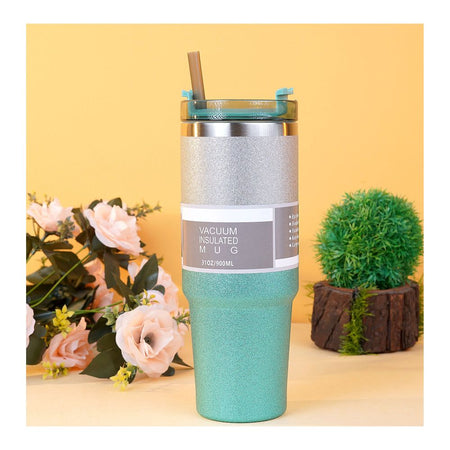 Diamond Paint Stainless Steel Vacuum Insulated Travel Mug with Lid & Straw, Coffee Tumbler, 900ml, Green, 102229 - Main Image