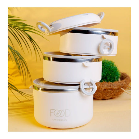3 layers Stainless Steel Thermal Lunch Box With Bag, White, 100796 - Image 2
