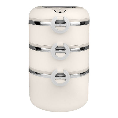3 layers Stainless Steel Thermal Lunch Box With Bag, White, 100796 - Image 5