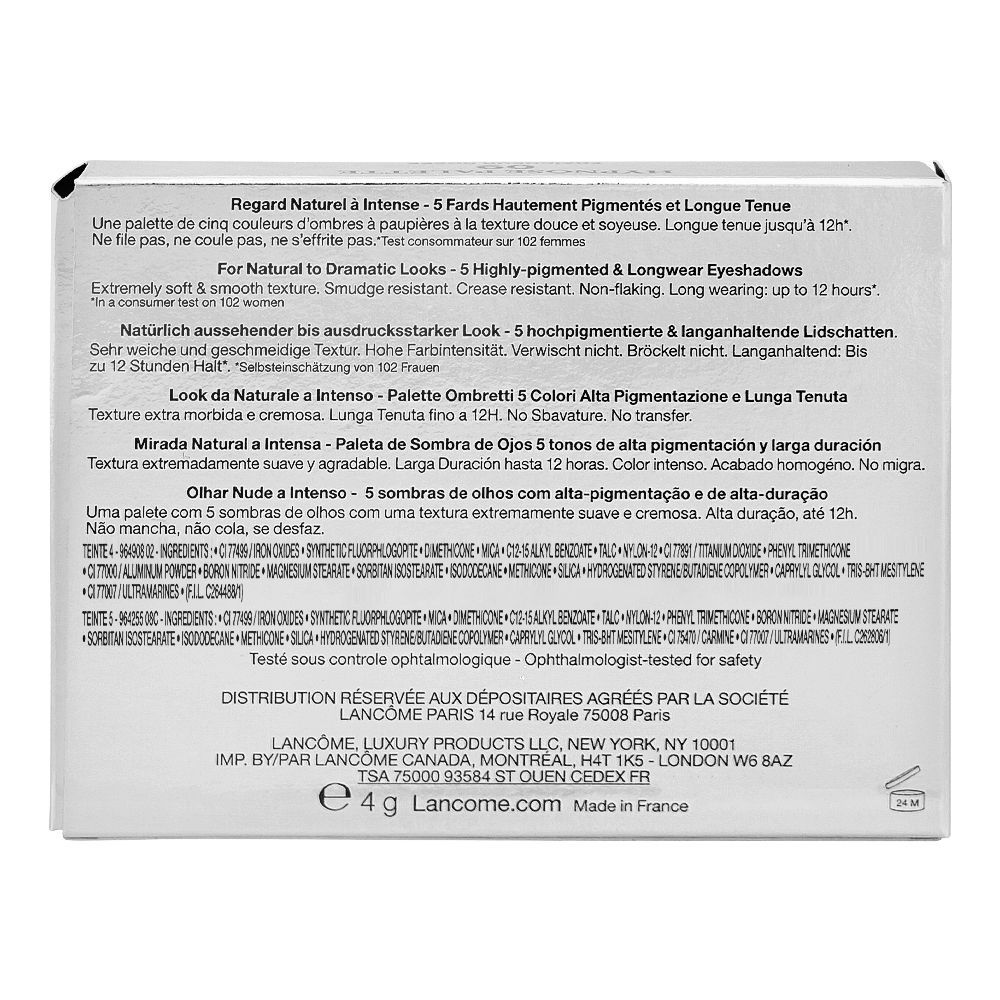 Lancome Hypnose 5-Color Highly Pigmented & Longwear Eyeshadow Palette, 14 Smokey Chic - Image 4