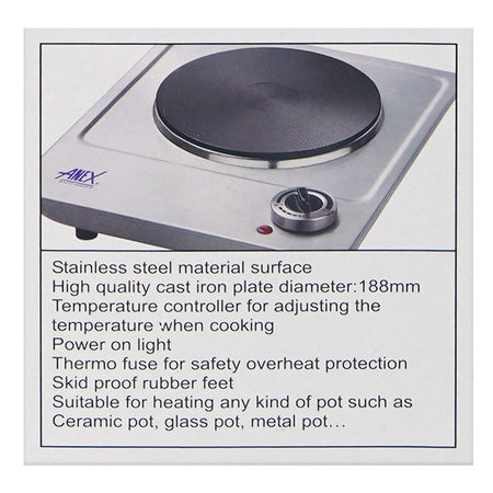 Anex Deluxe Hot Plate, Electric Cooker, 1500W, Silver, AG-3061 - Image 5